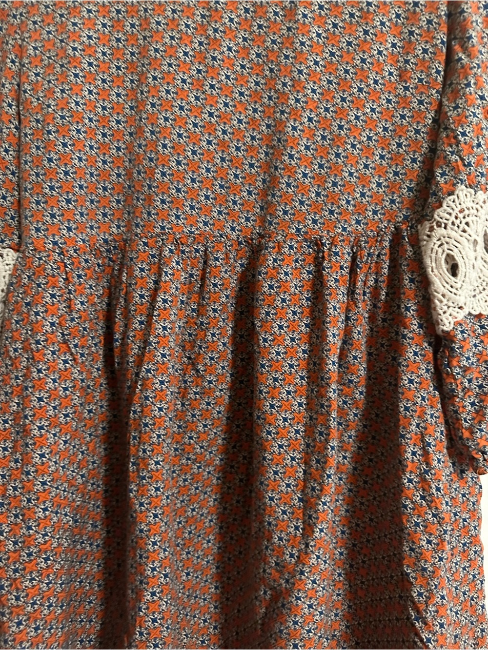 Umgee Boho Peasant Mini A-line Dress Size Large Blue & Orange Geometric - Picture 6 of 8